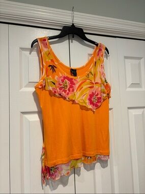Lynn Ritchie Orange Floral Trim Tank Top